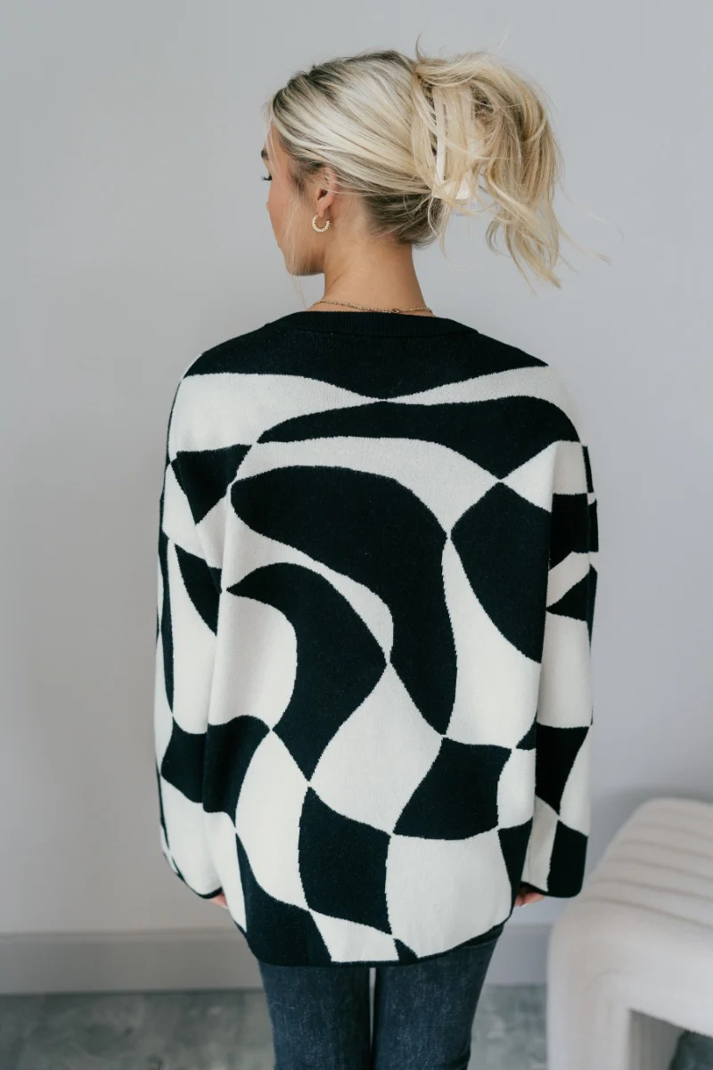 Lennon Black & White Geometric Sweater - Image 6