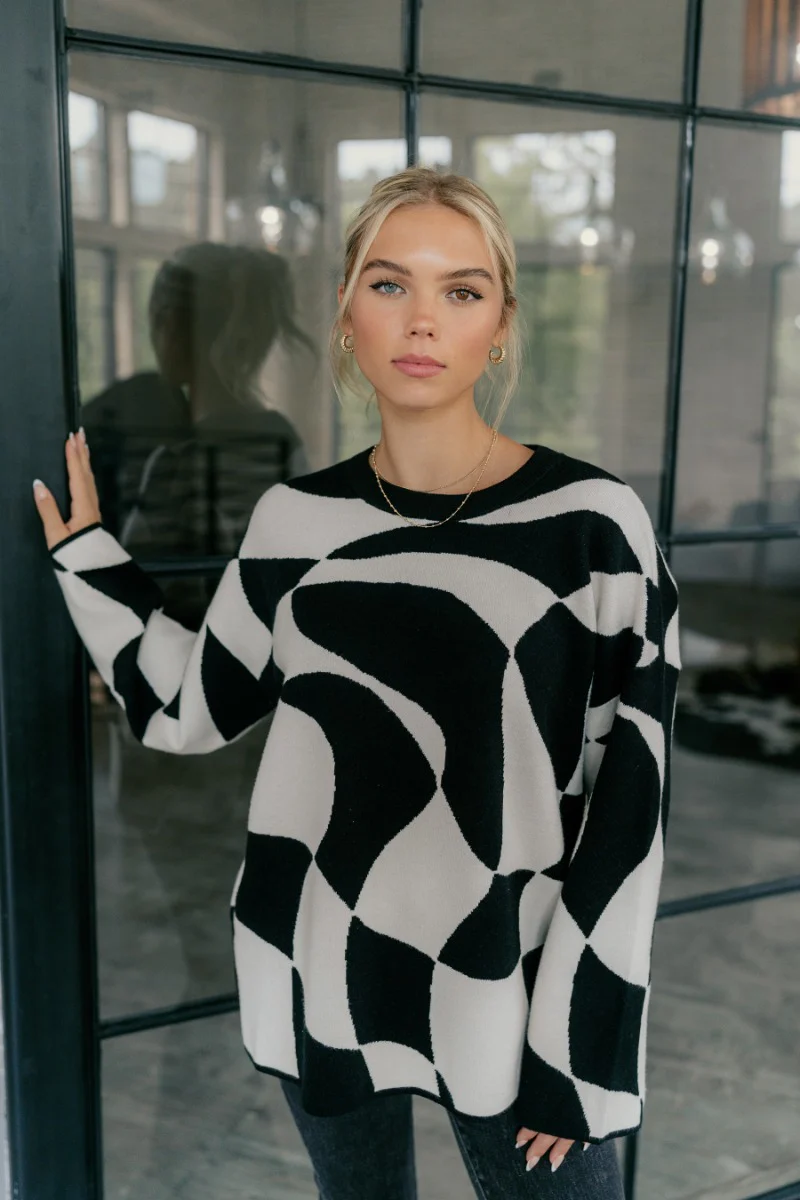 Lennon Black & White Geometric Sweater - Image 9