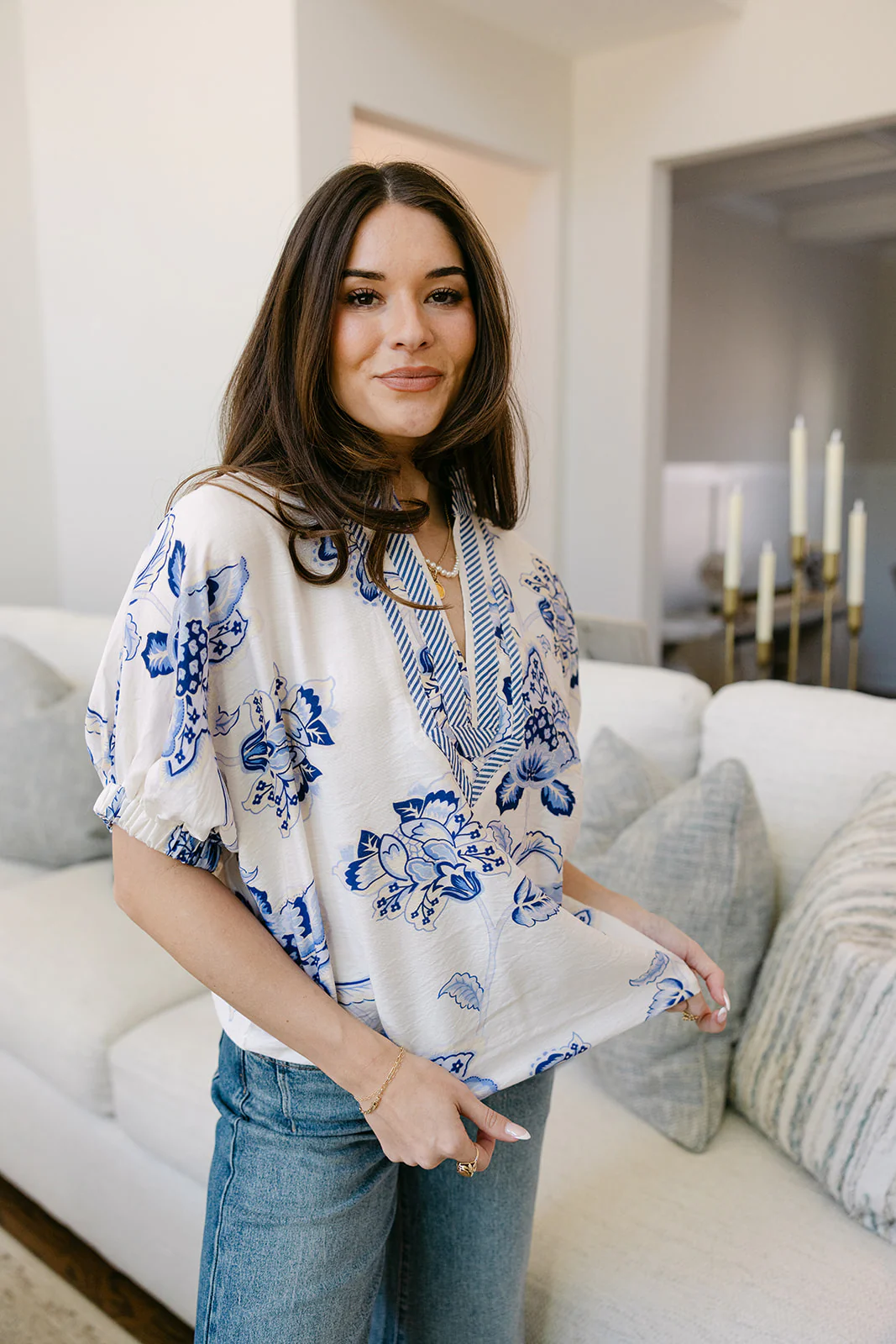 Lenora Blue & White Floral Top - Image 3