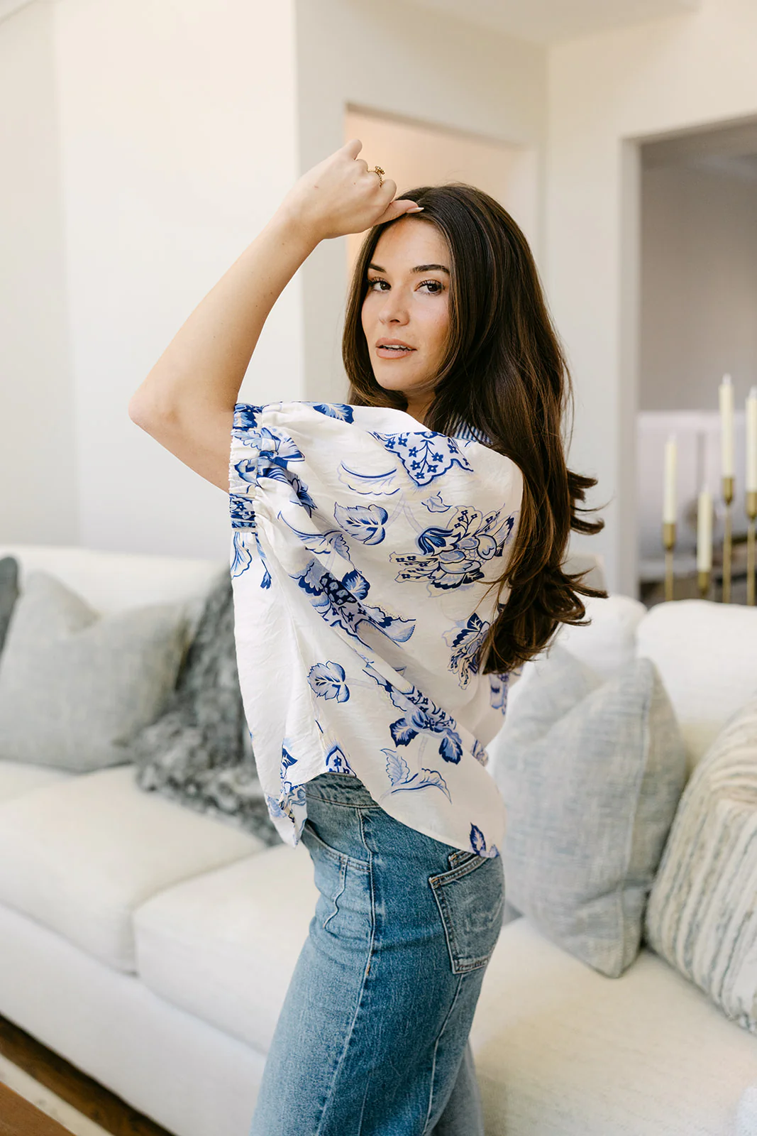 Lenora Blue & White Floral Top - Image 4