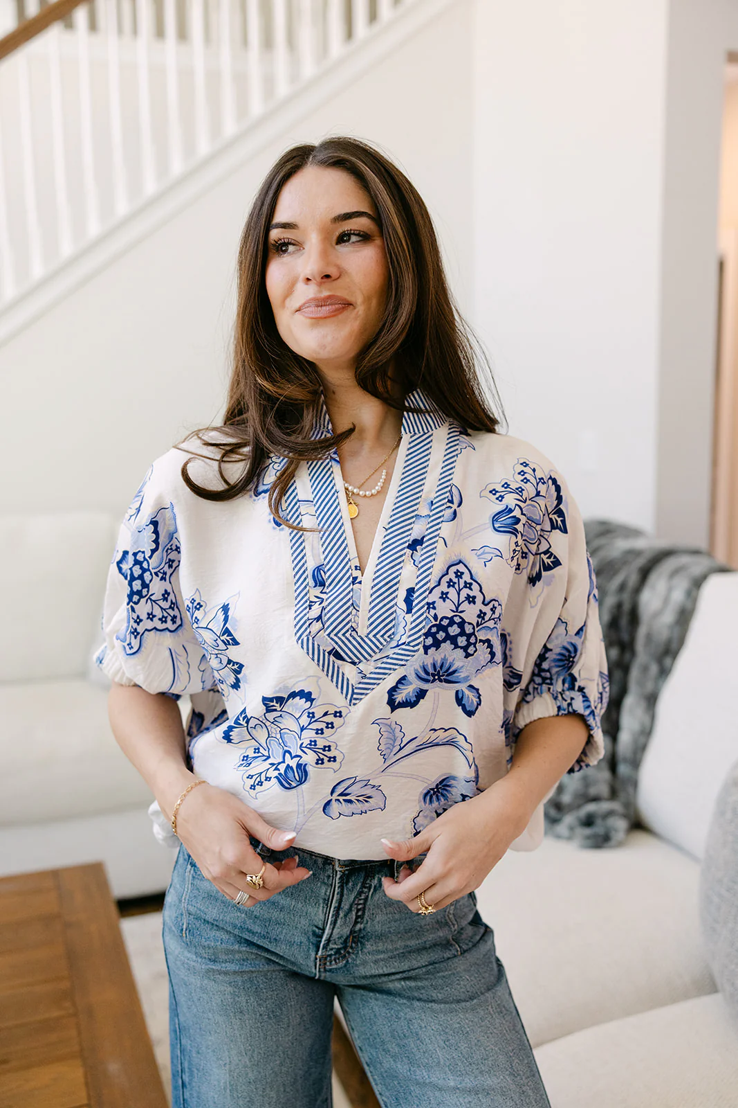 Lenora Blue & White Floral Top - Image 7