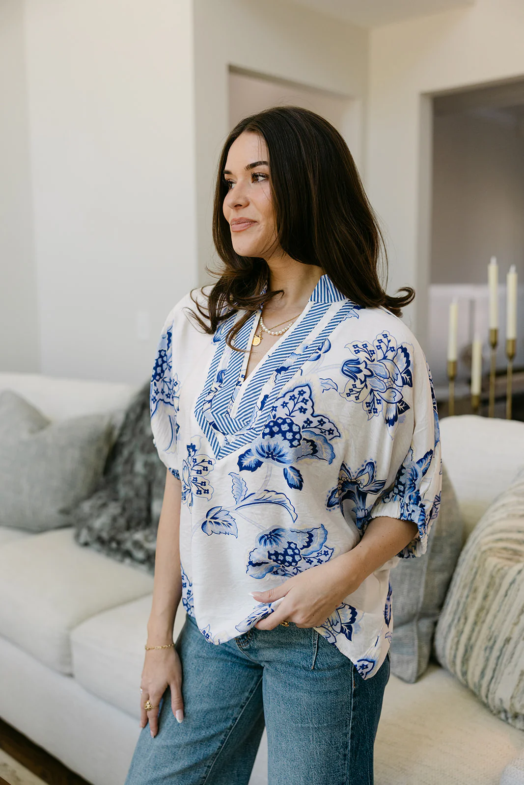 Lenora Blue & White Floral Top - Image 8
