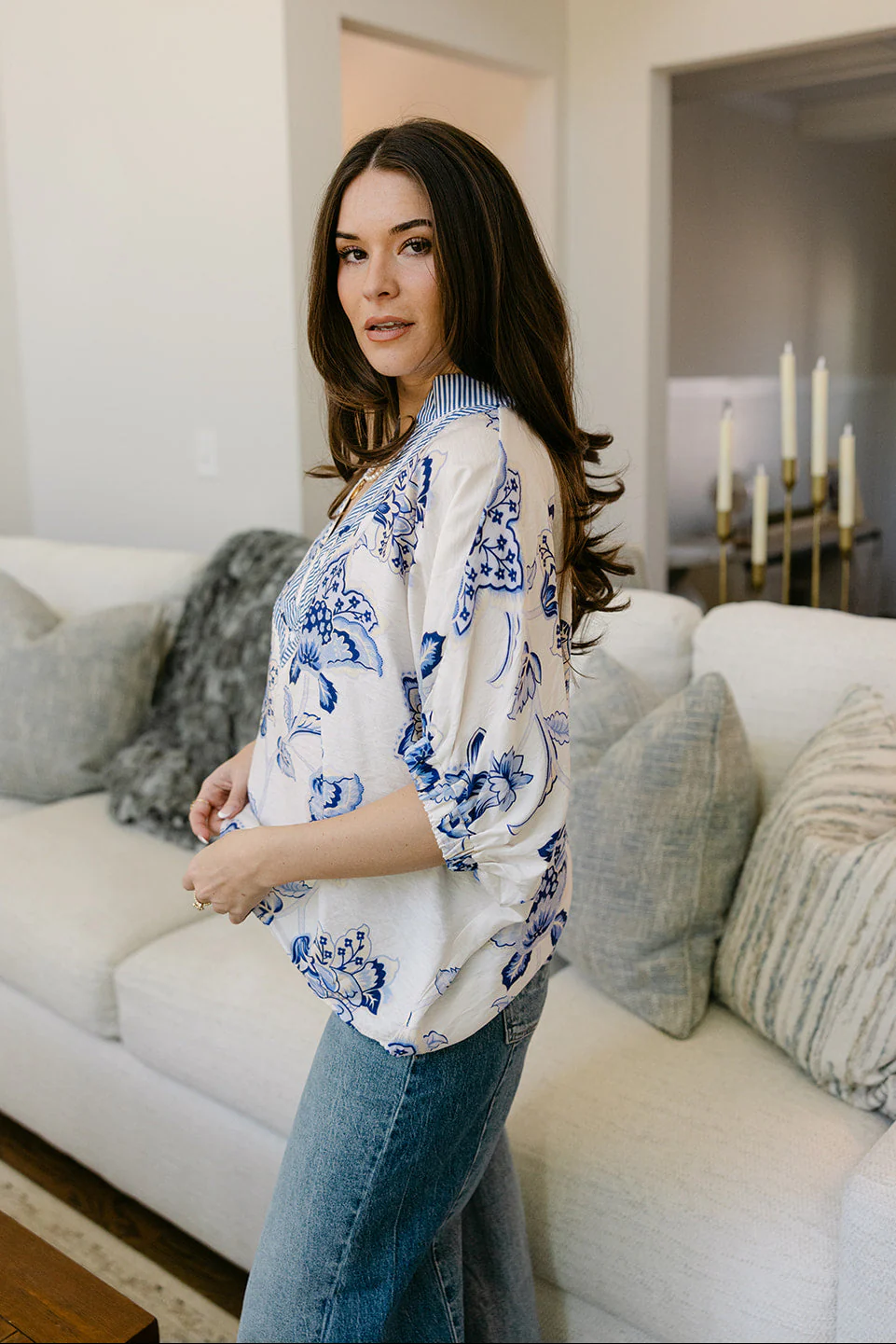 Lenora Blue & White Floral Top - Image 9