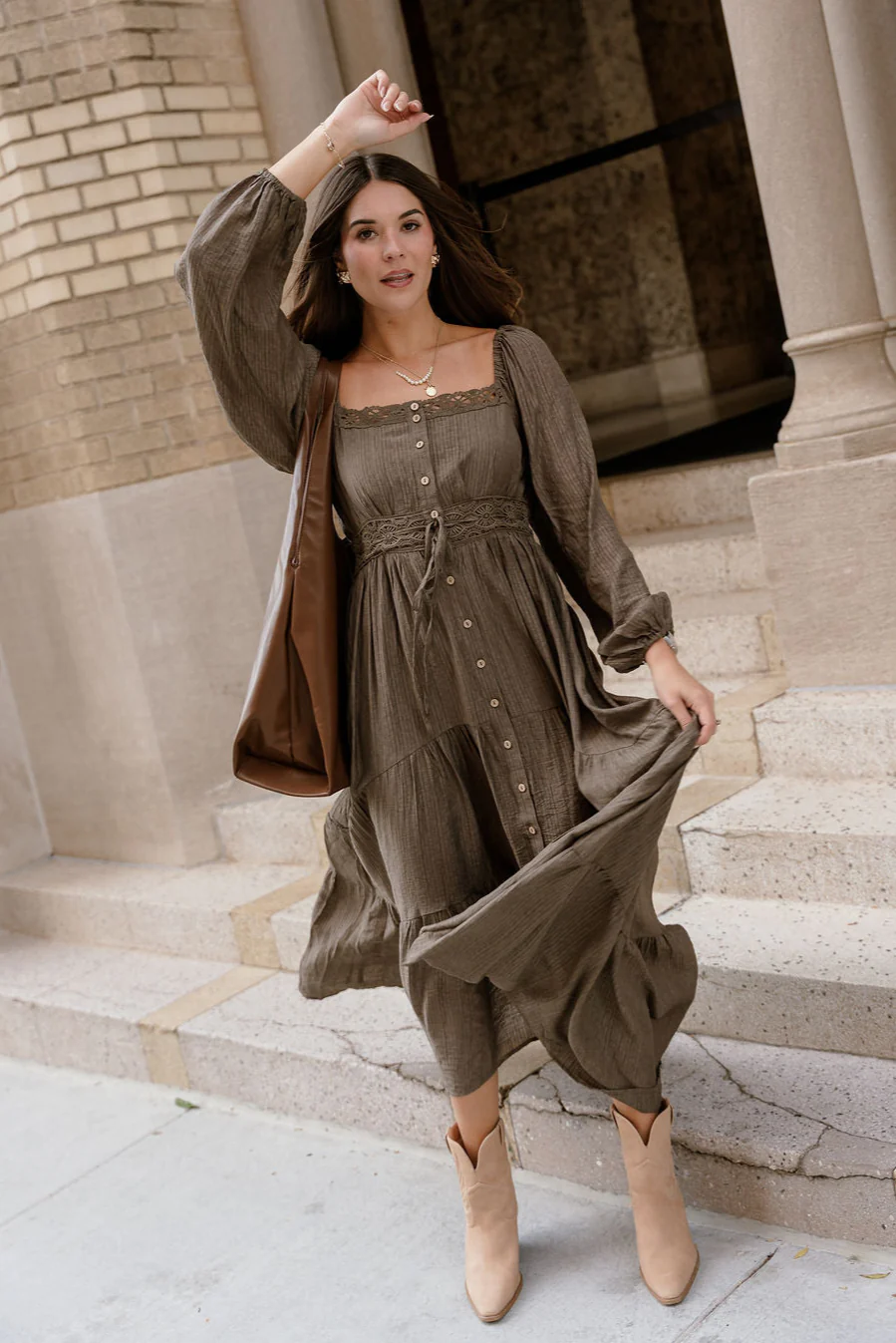 Lenora Olive Tiered Long Sleeve Maxi Dress - Image 2