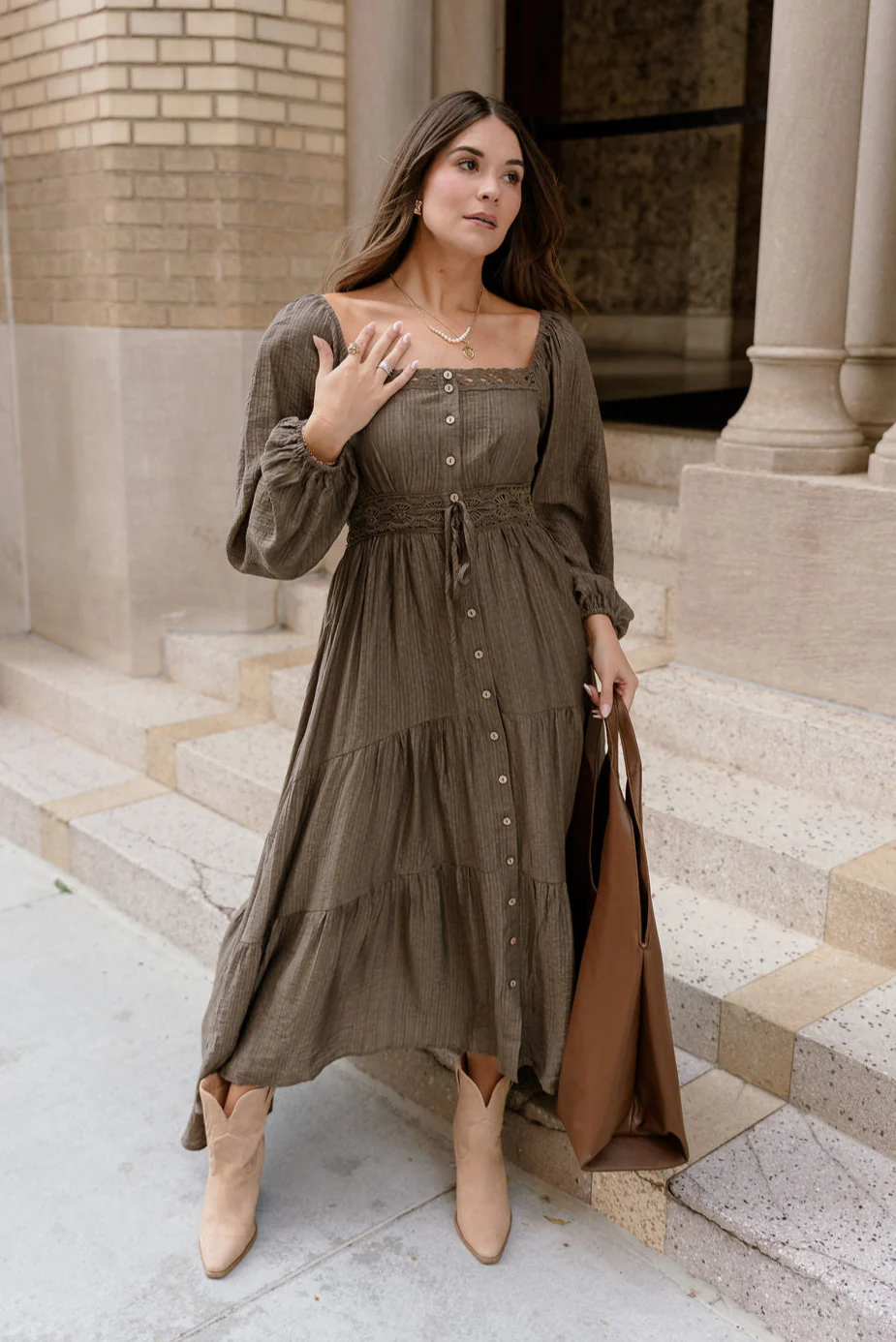 Lenora Olive Tiered Long Sleeve Maxi Dress - Image 3