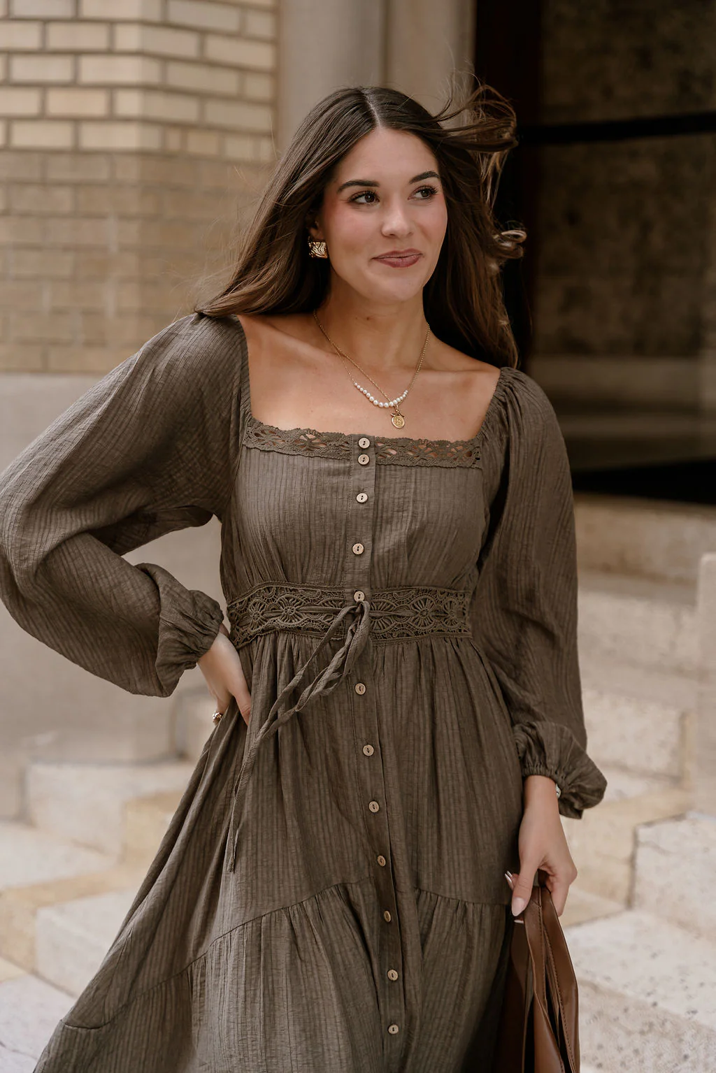 Lenora Olive Tiered Long Sleeve Maxi Dress - Image 5