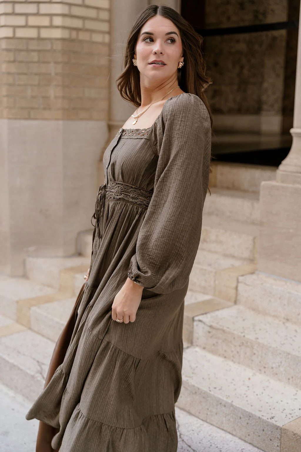 Lenora Olive Tiered Long Sleeve Maxi Dress - Image 6