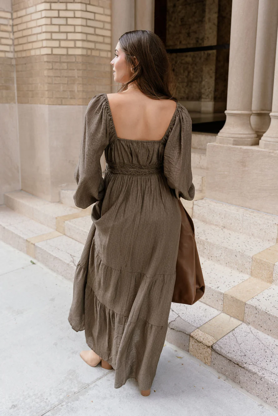Lenora Olive Tiered Long Sleeve Maxi Dress - Image 8