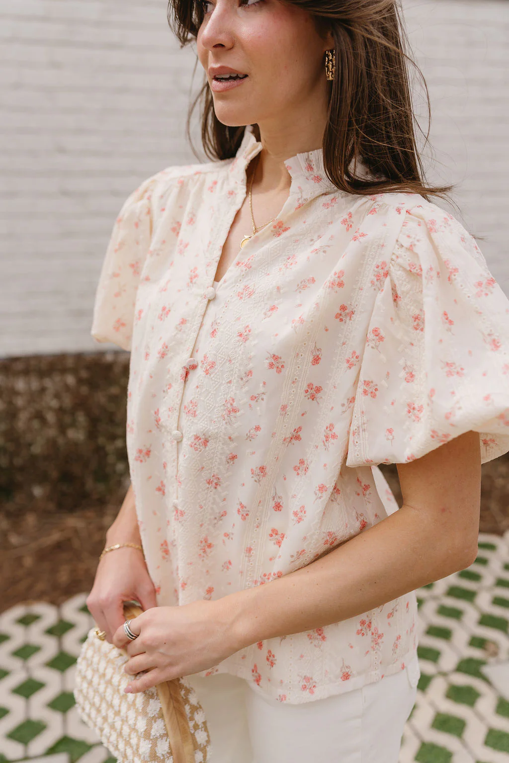 Leona Cream & Coral Floral Top