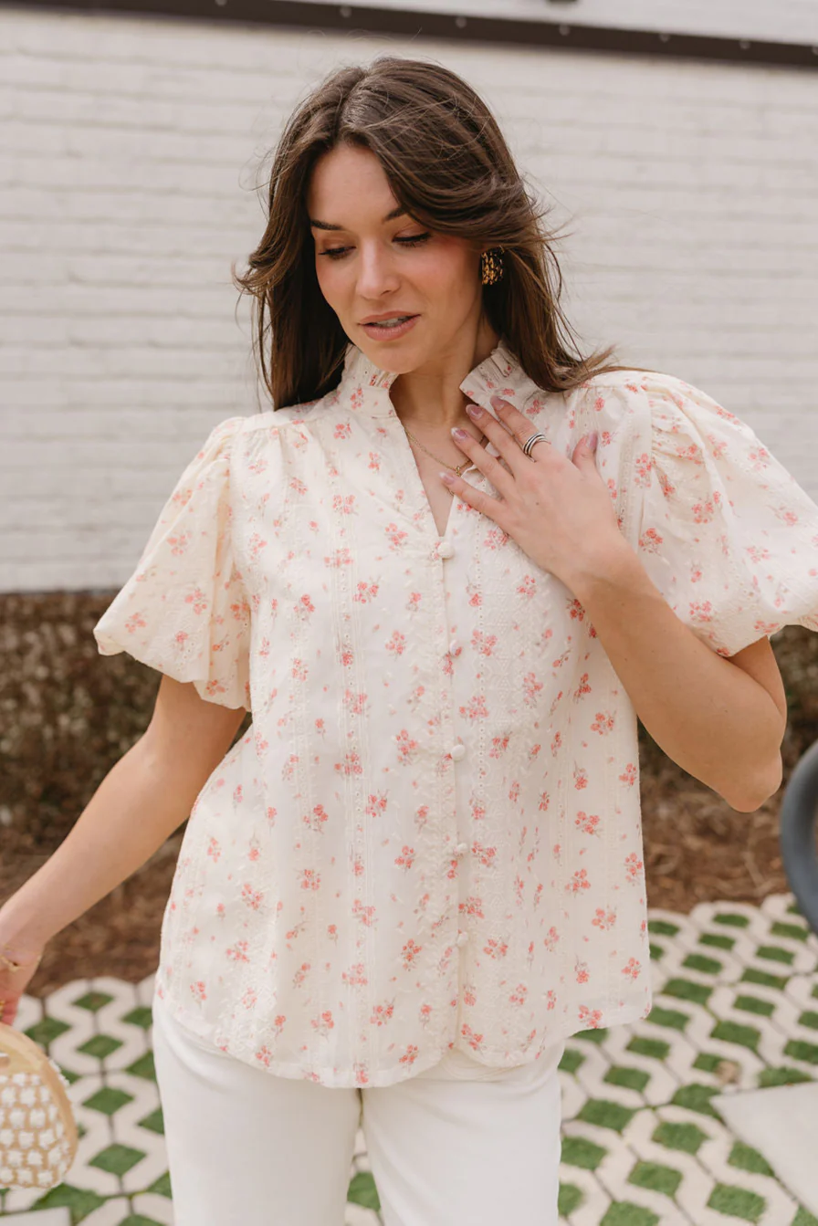 Leona Cream & Coral Floral Top - Image 2