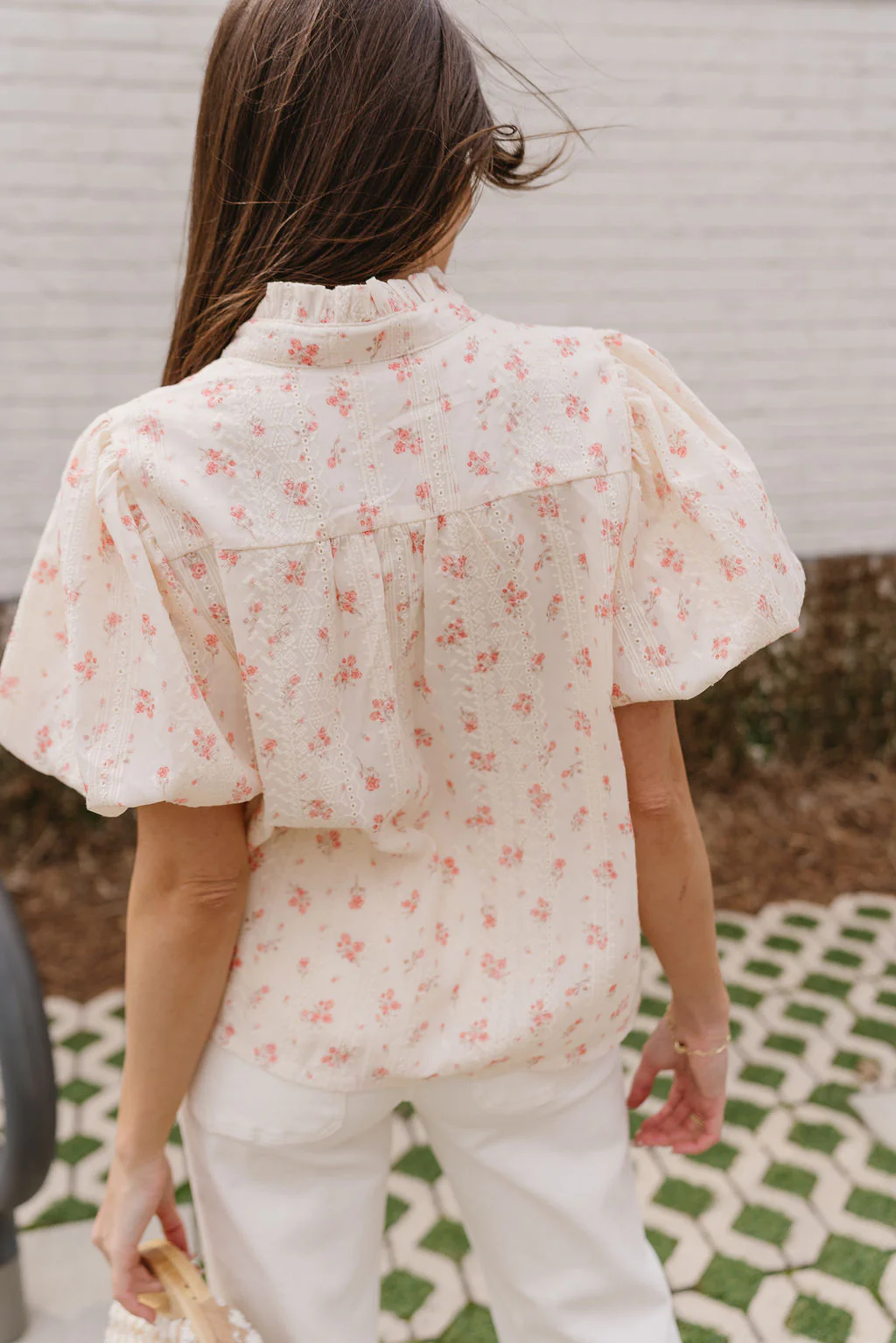 Leona Cream & Coral Floral Top - Image 3