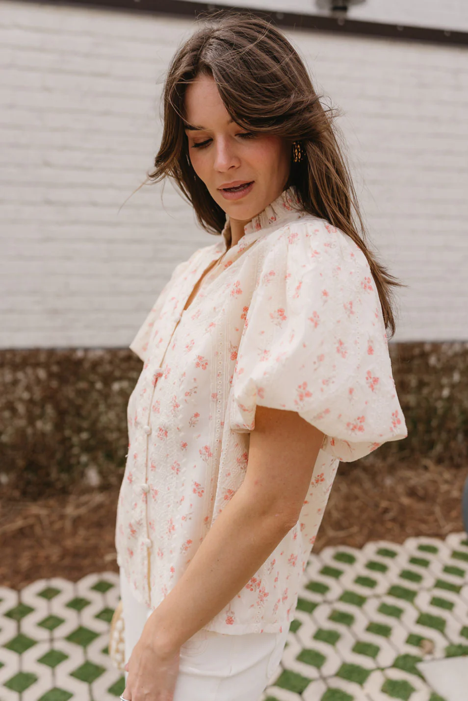 Leona Cream & Coral Floral Top - Image 4