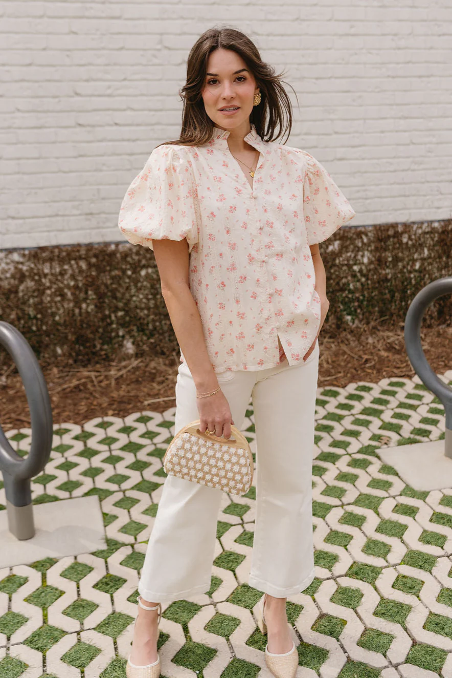 Leona Cream & Coral Floral Top - Image 5
