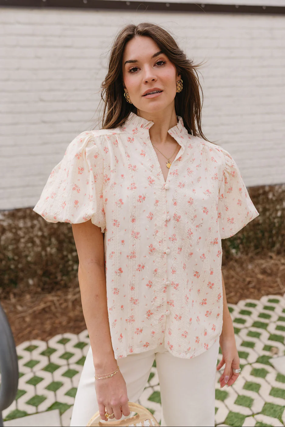 Leona Cream & Coral Floral Top - Image 6