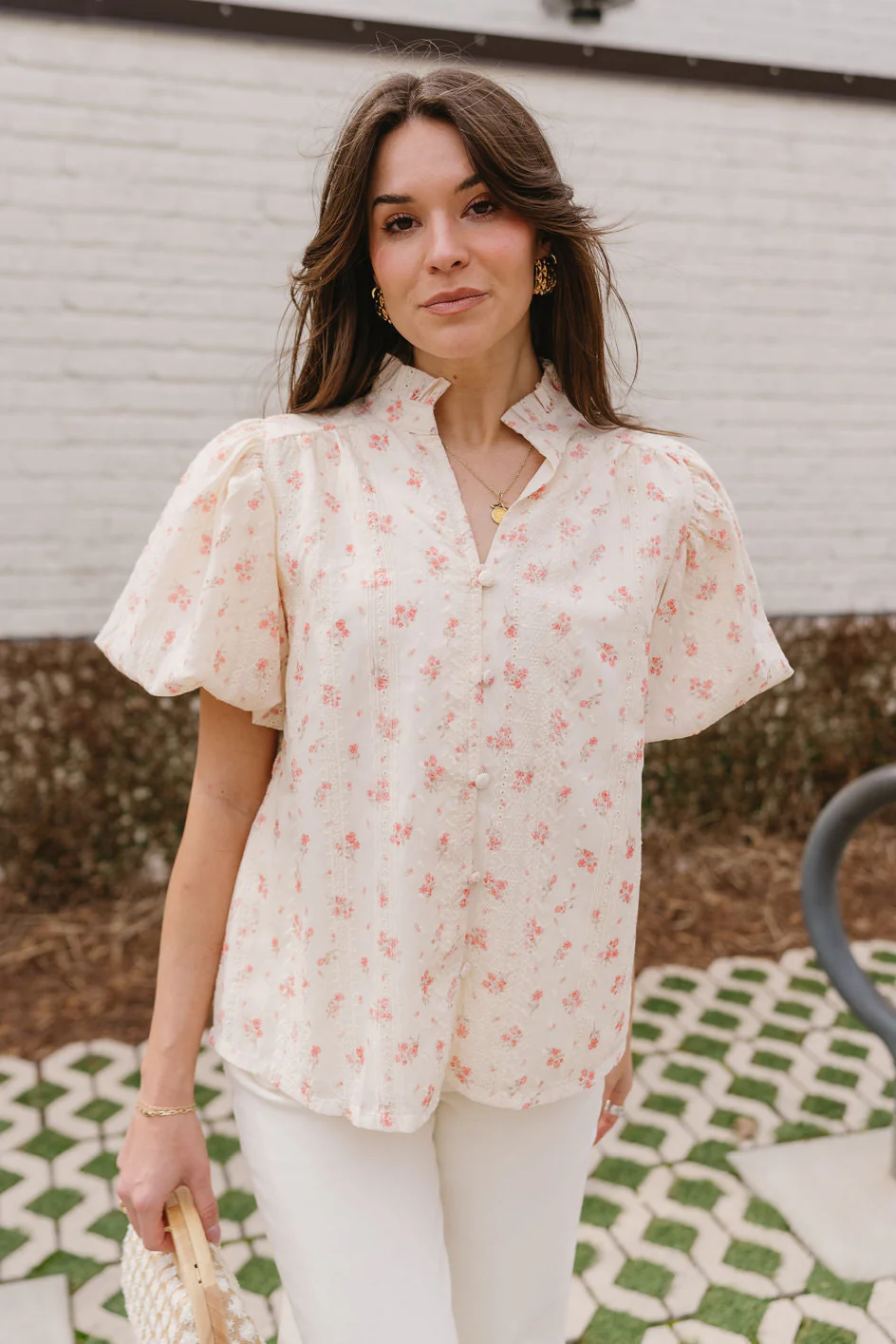 Leona Cream & Coral Floral Top - Image 7