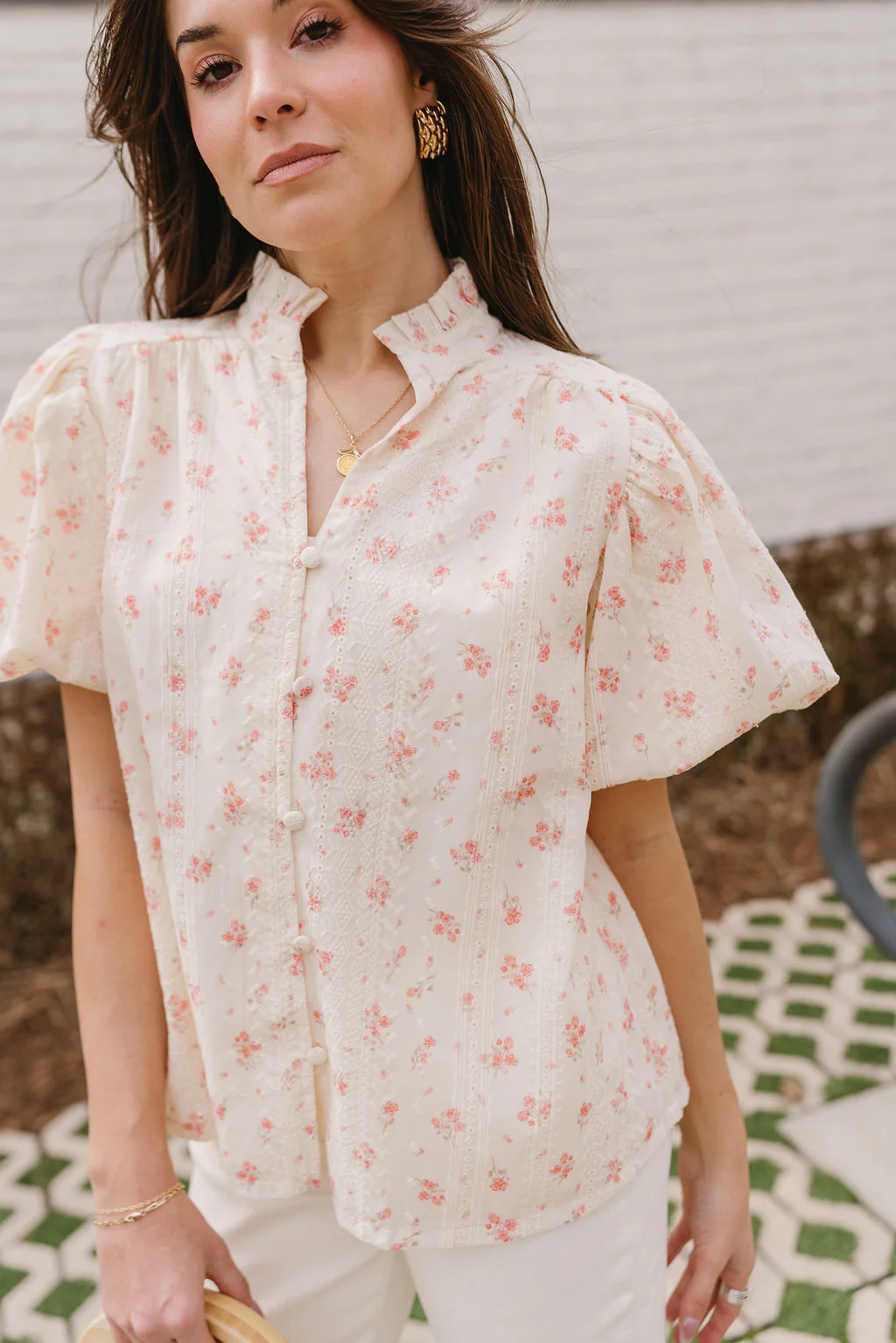 Leona Cream & Coral Floral Top - Image 8
