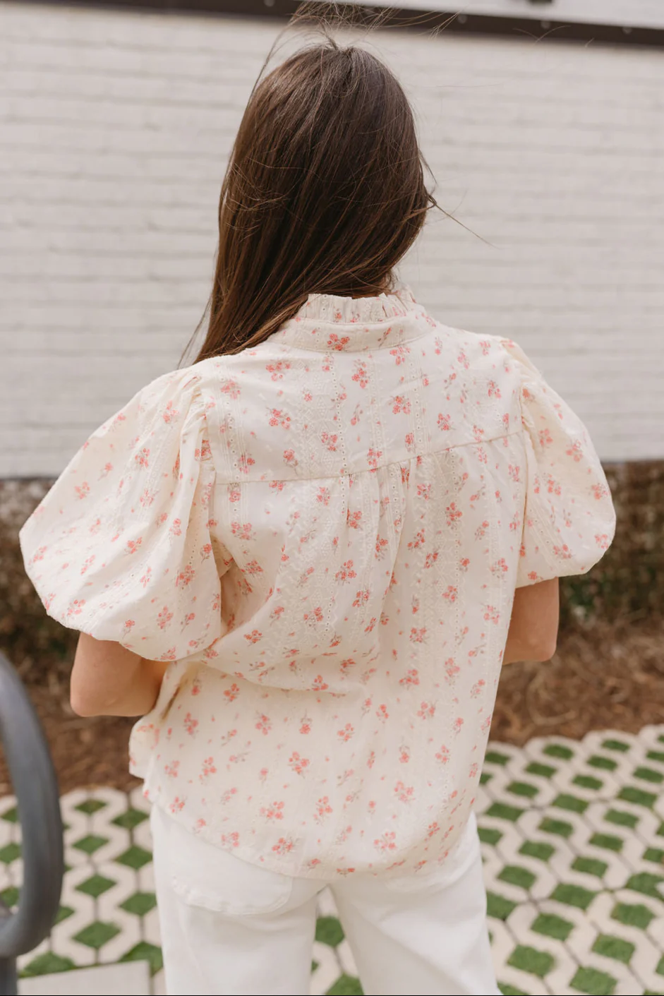 Leona Cream & Coral Floral Top - Image 9