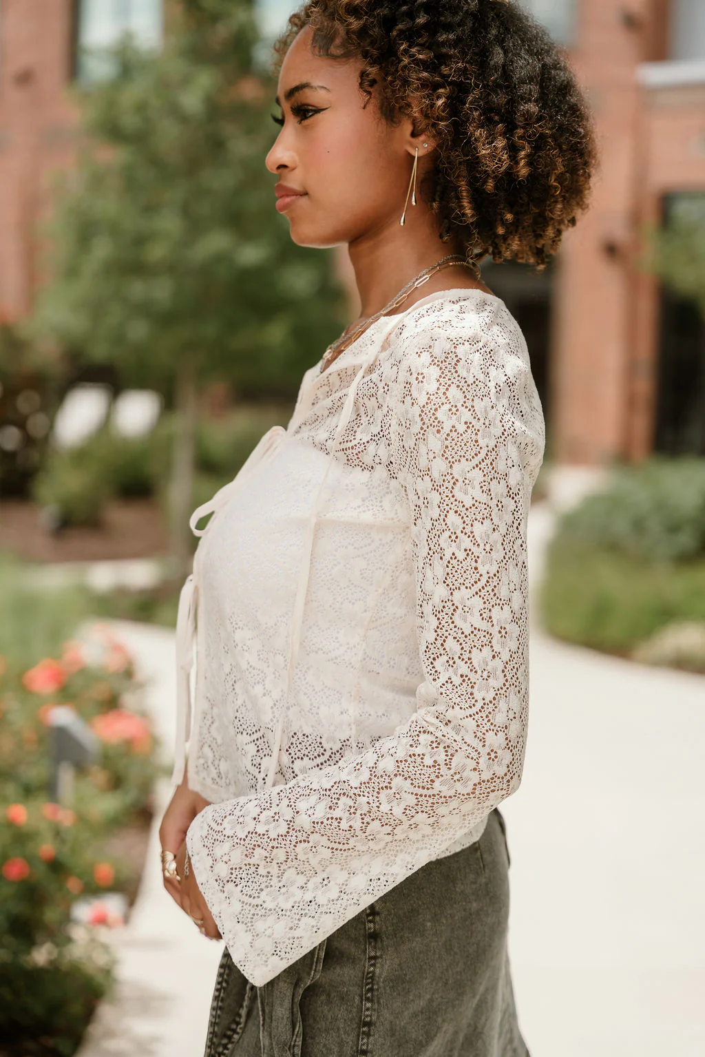 Leona Cream Lace Front Ties Cardigan - Image 3