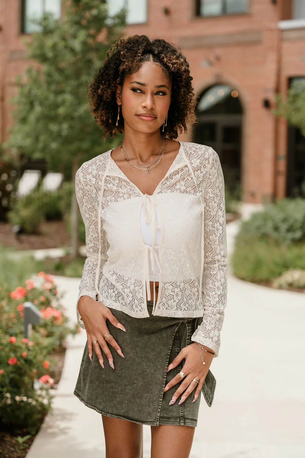Leona Cream Lace Front Ties Cardigan - Image 5