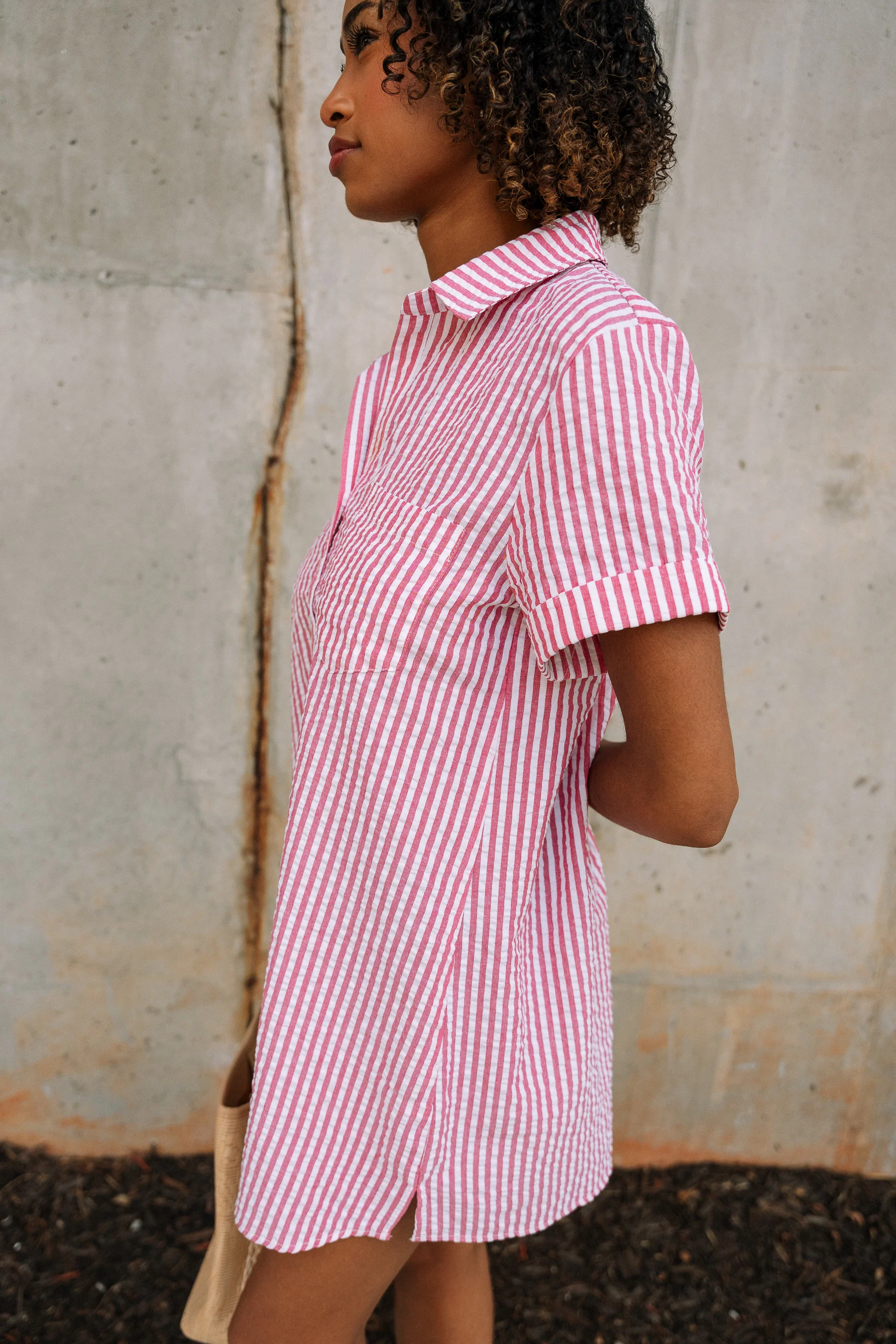 Leona Red & White Stripe Mini Dress - Image 3