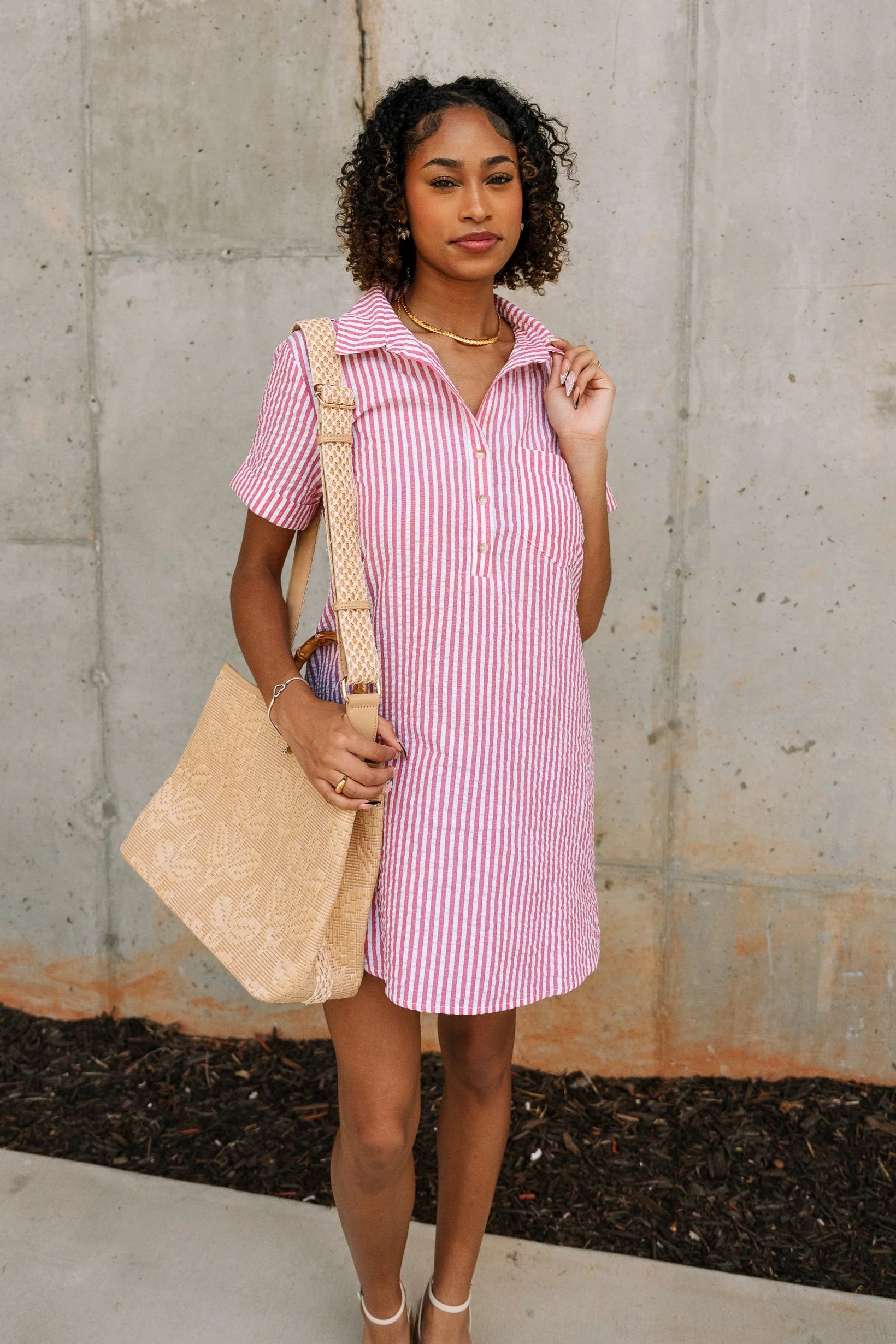 Leona Red & White Stripe Mini Dress - Image 5