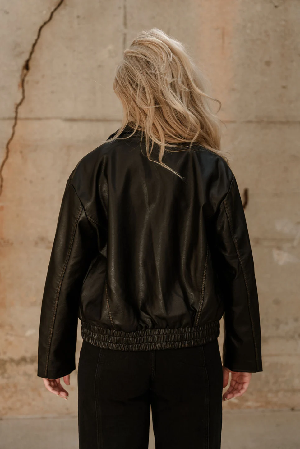 Leona Washed Black Faux Leather Jacket - Image 4