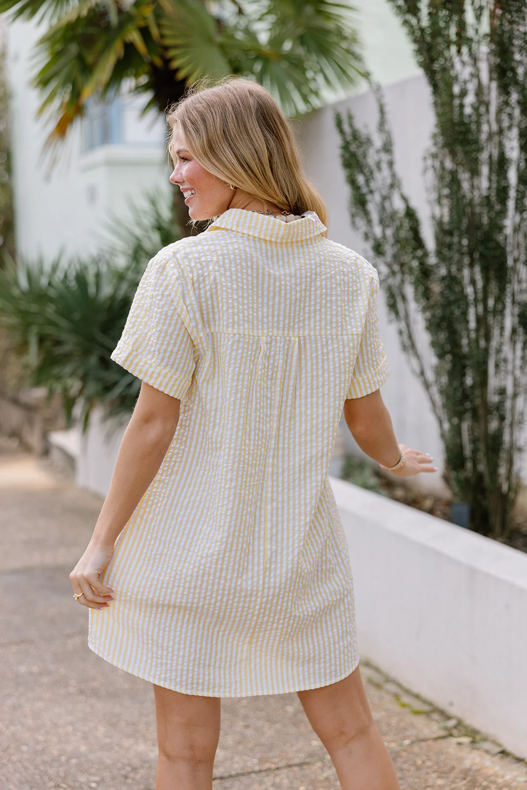 Leona Yellow & White Stripe Mini Dress - Image 3