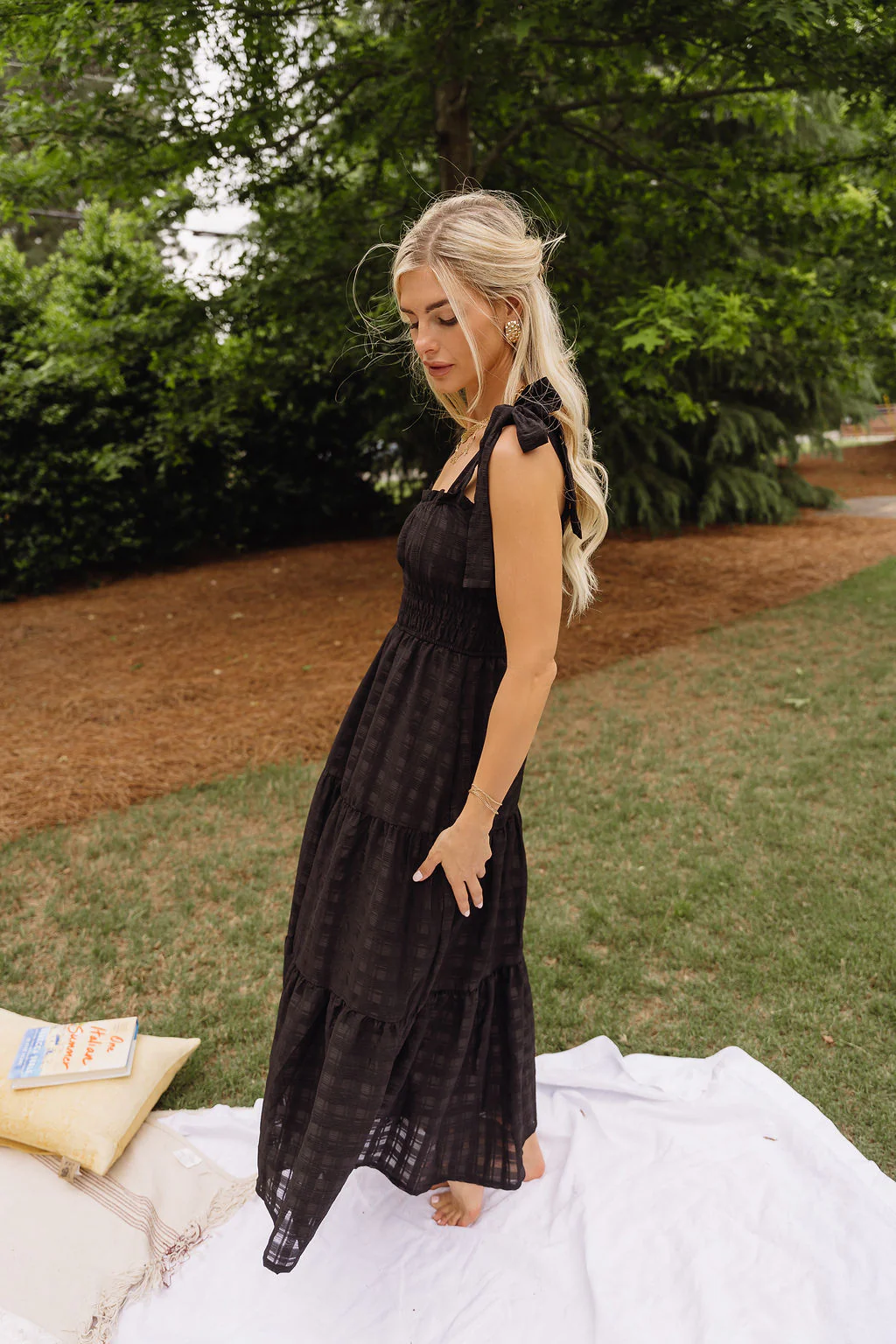 Leslie Black Plaid Tie Strap Maxi Dress - Image 5