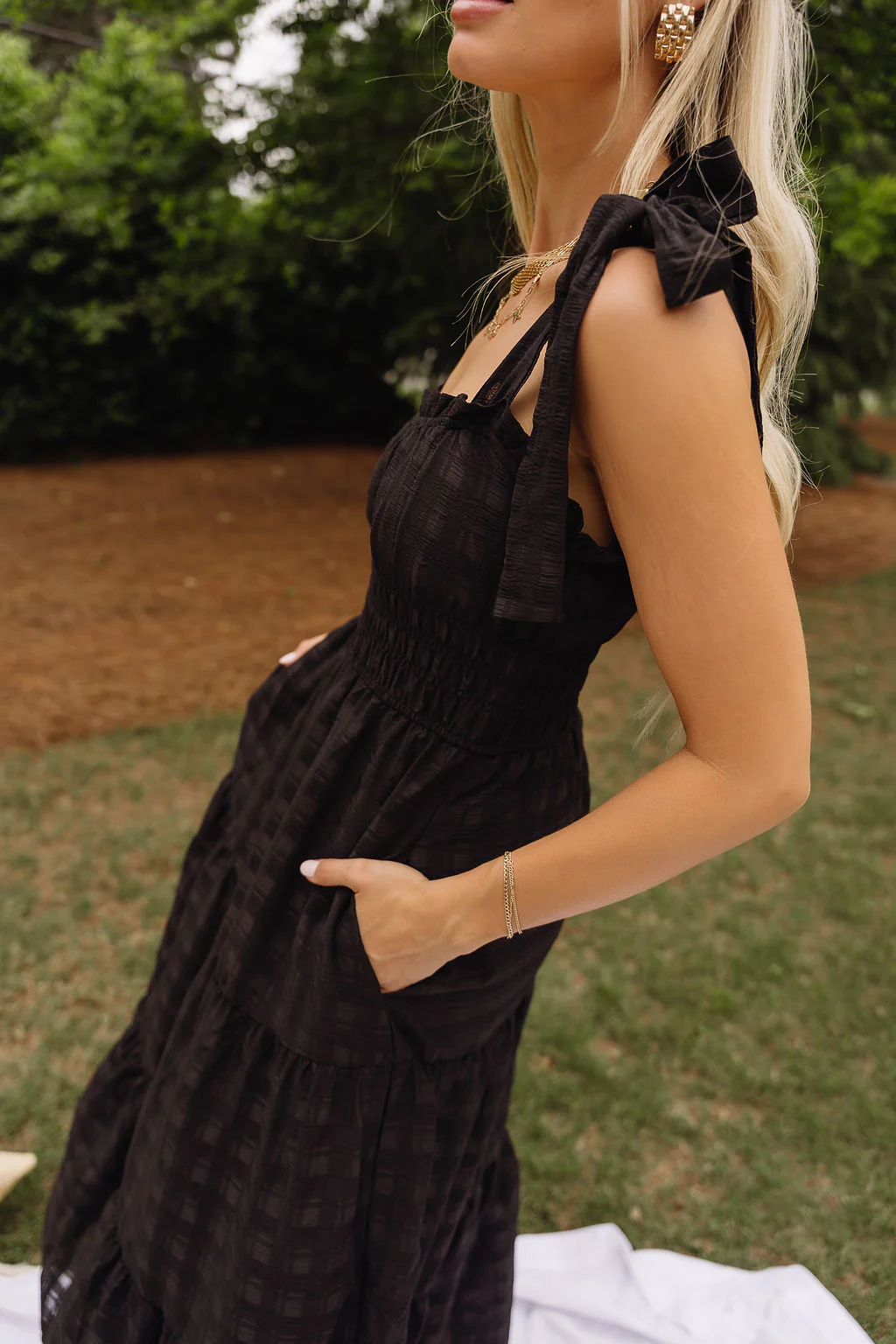 Leslie Black Plaid Tie Strap Maxi Dress - Image 6