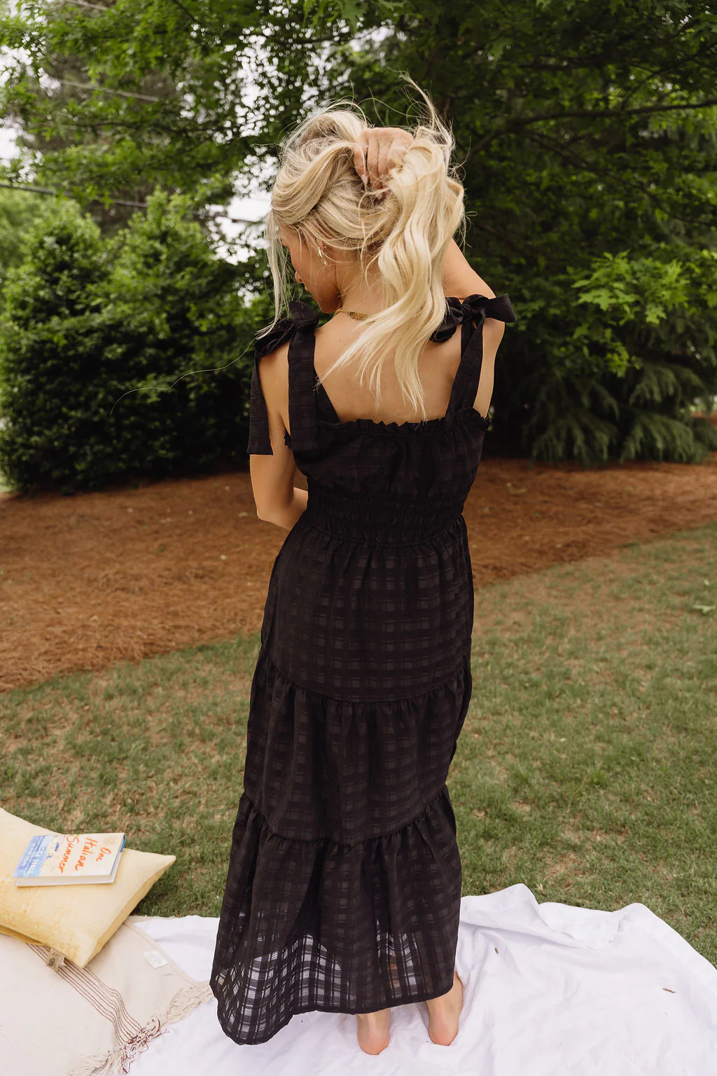 Leslie Black Plaid Tie Strap Maxi Dress - Image 7