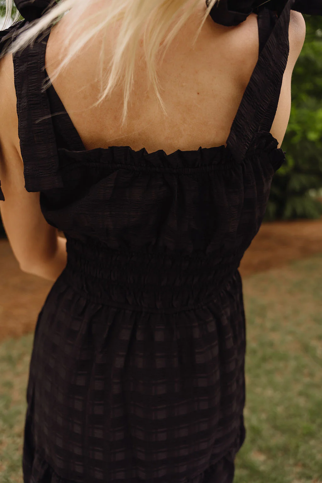 Leslie Black Plaid Tie Strap Maxi Dress - Image 9
