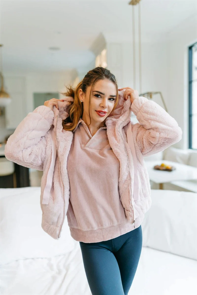 Let It Snow Faux Fur Jacket in Pink - Image 2