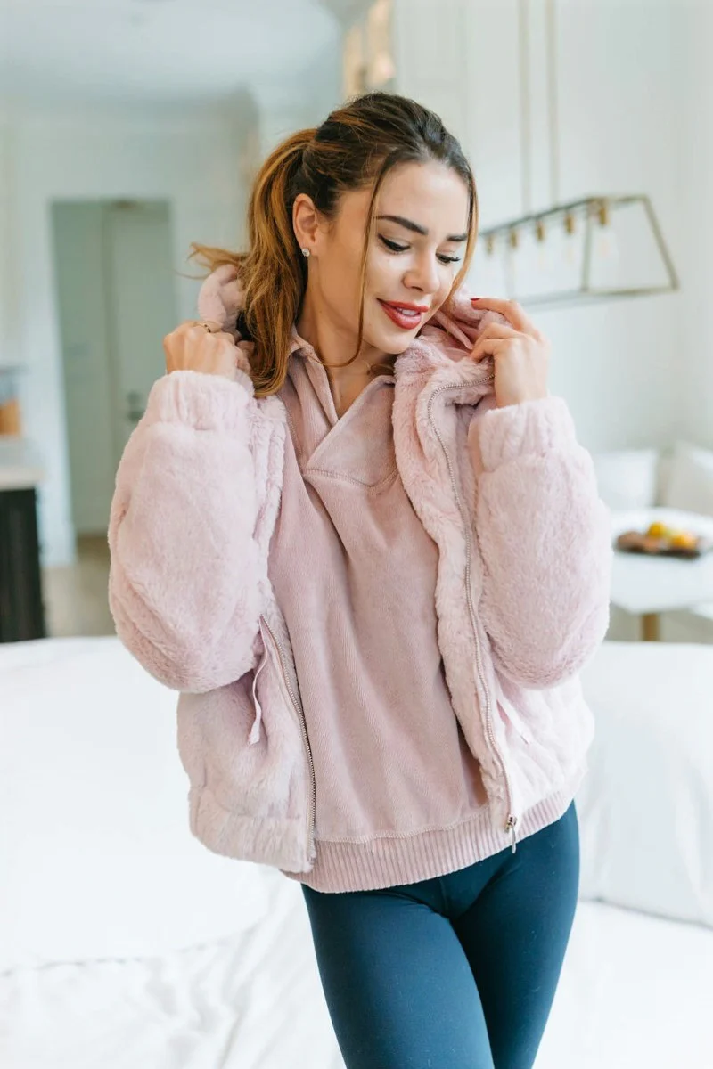 Let It Snow Faux Fur Jacket in Pink - Image 3