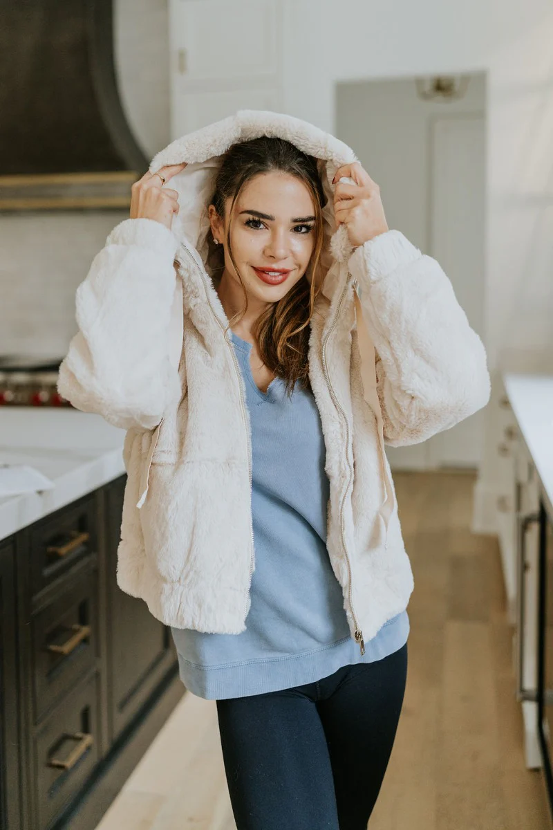 Let It Snow Faux Fur Jacket in Cream - Image 3