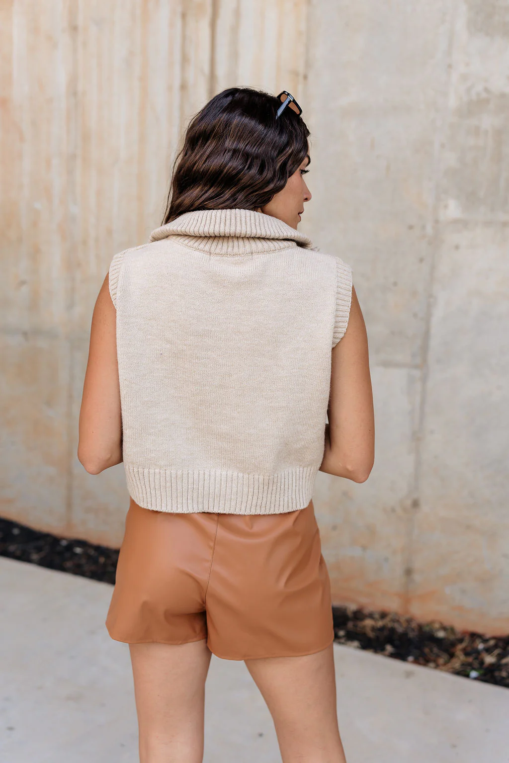 Lexi Beige Quarter-Zip Sleeveless Sweater - Image 5