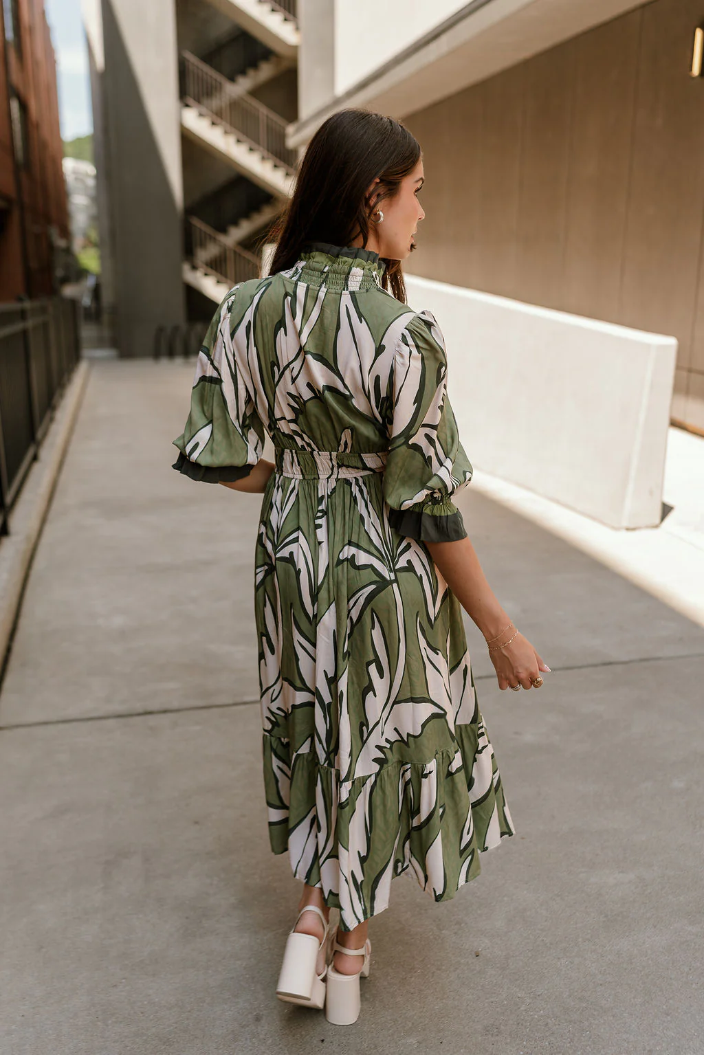 Lexi Green & Cream Floral Midi Dress - Image 9