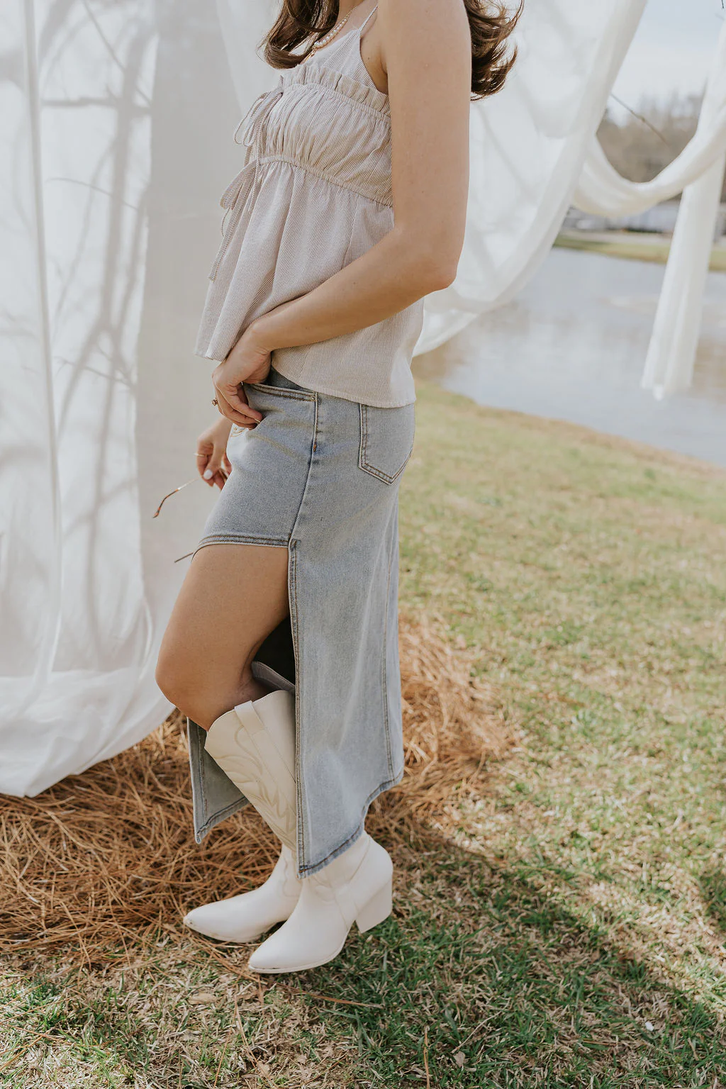 Lexie Asymmetric Denim Midi Skirt - Image 3