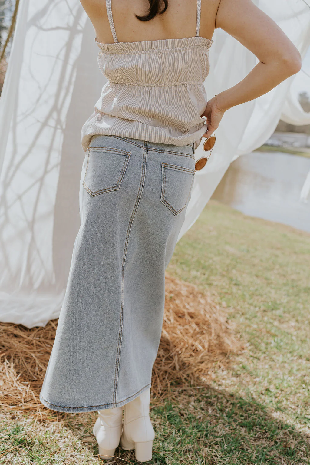 Lexie Asymmetric Denim Midi Skirt - Image 4
