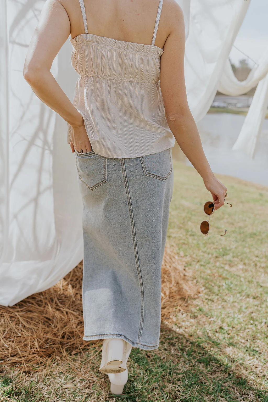 Lexie Asymmetric Denim Midi Skirt - Image 5