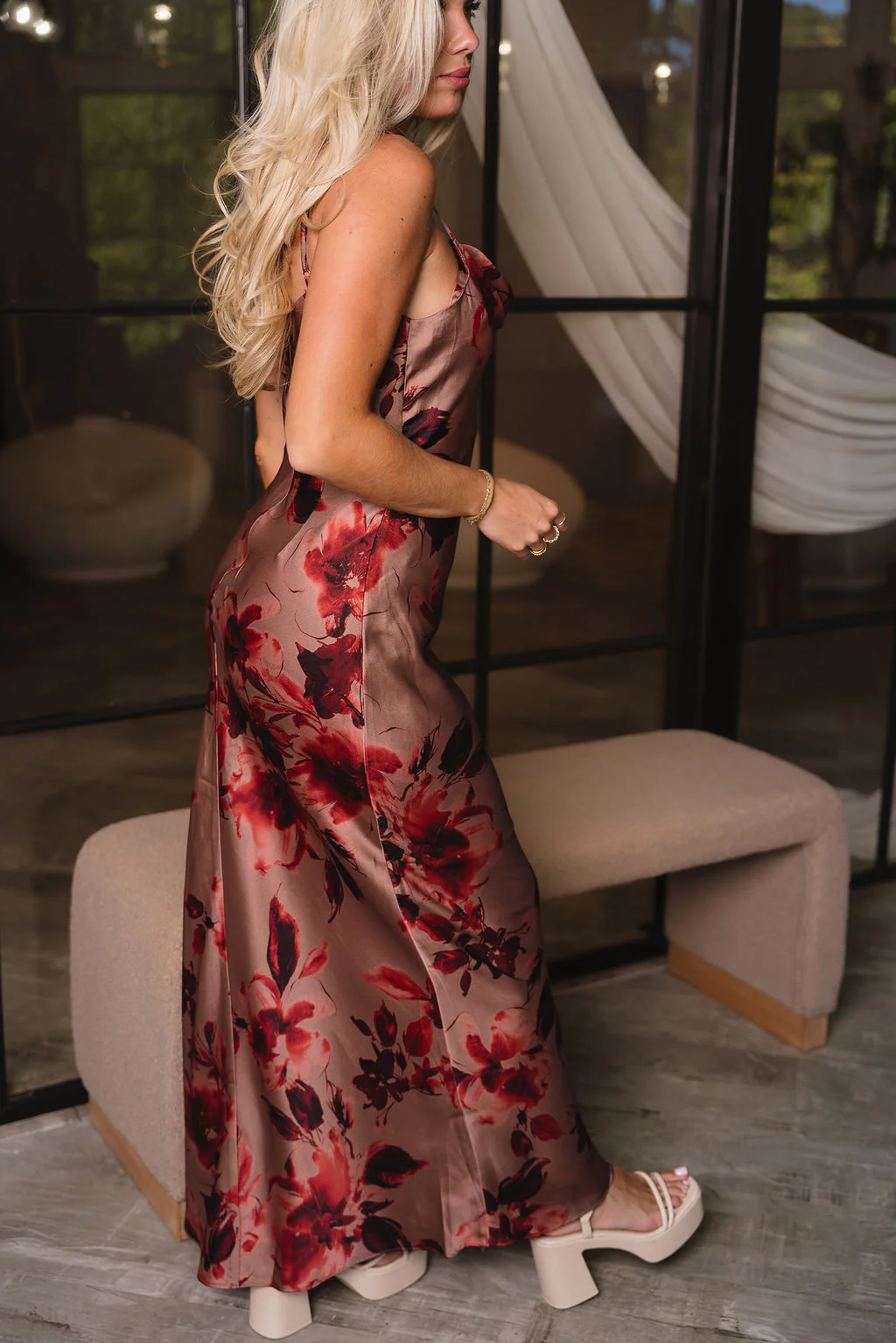Lexie Mauve Multi Floral Satin Midi Dress - Image 6