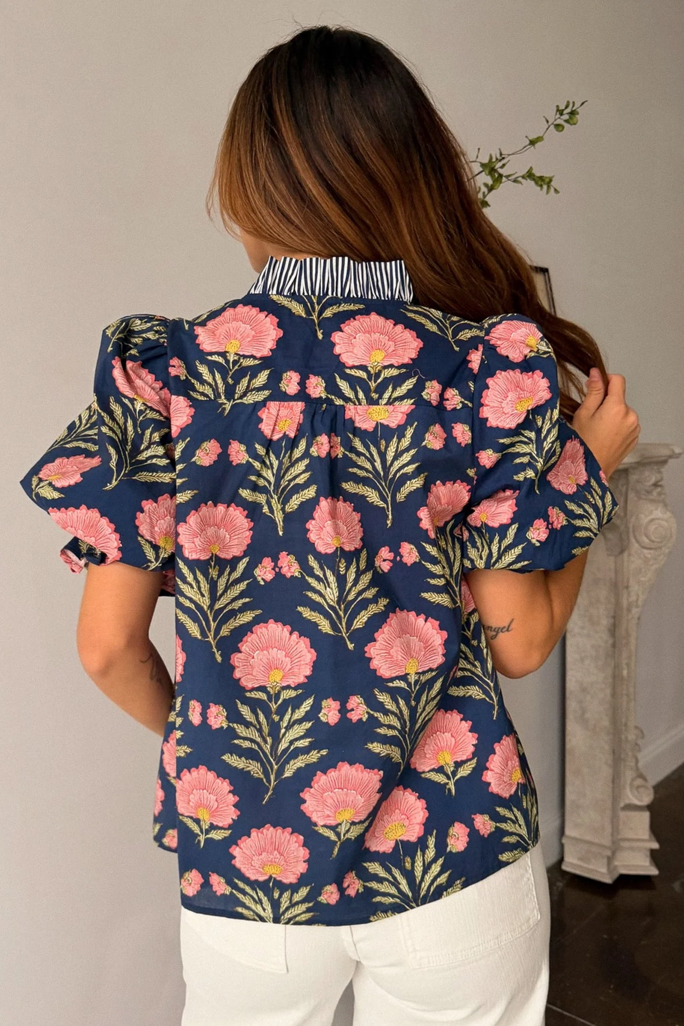 Lexie Navy Floral Puff Sleeve Top - Image 5