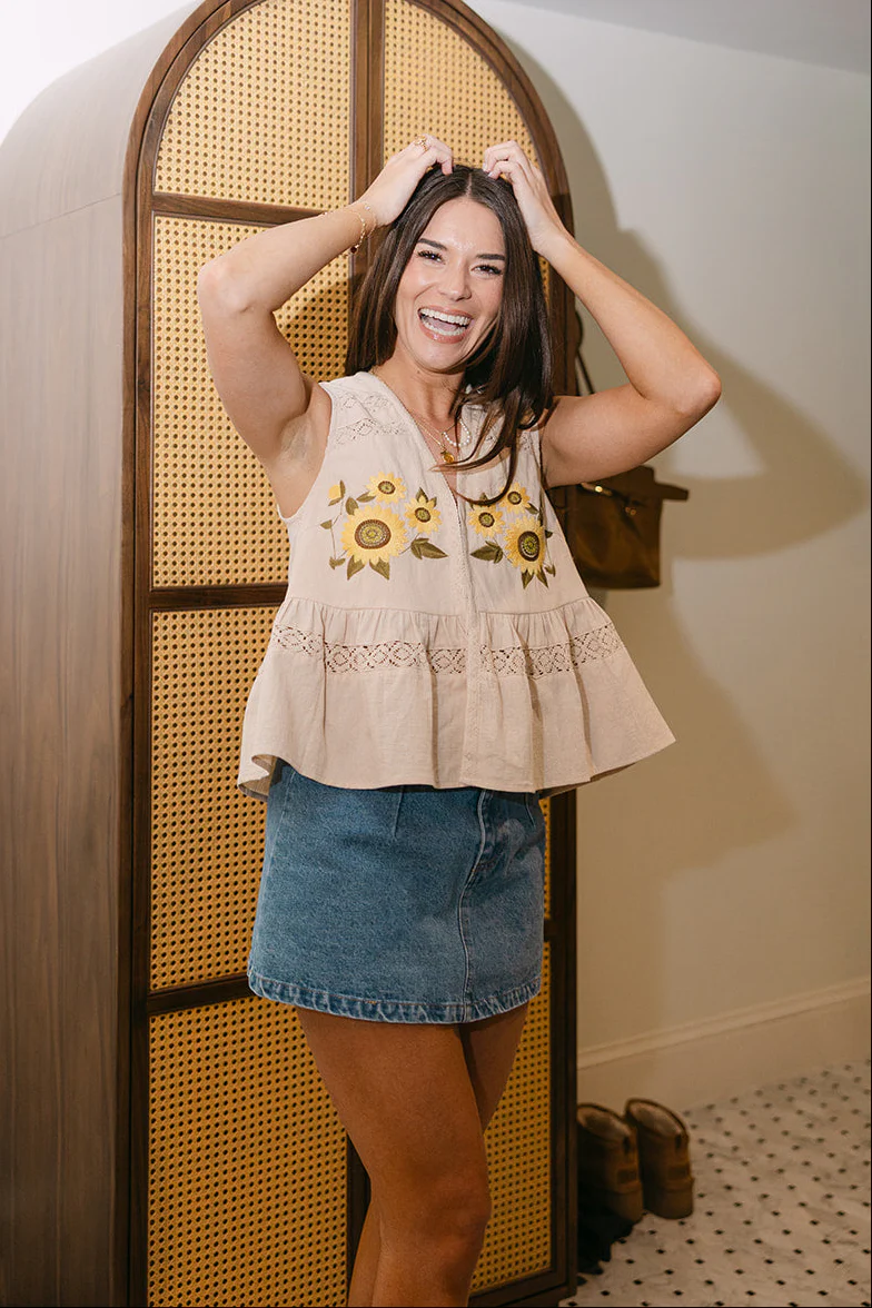 Leyla Beige Sunflower Tank Top - Image 8