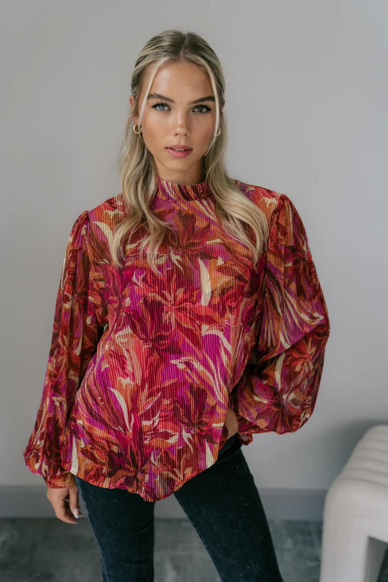 Lia Floral Shimmer Long Sleeve Top - Image 3