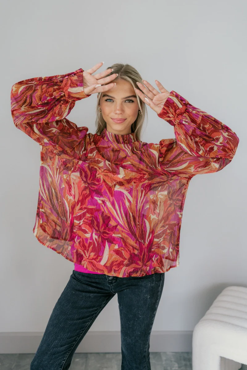 Lia Floral Shimmer Long Sleeve Top - Image 4