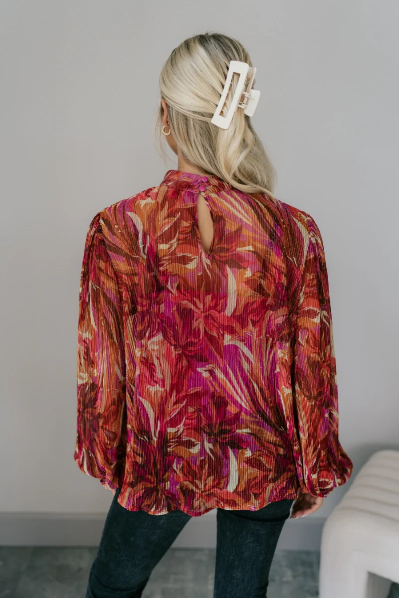 Lia Floral Shimmer Long Sleeve Top - Image 7
