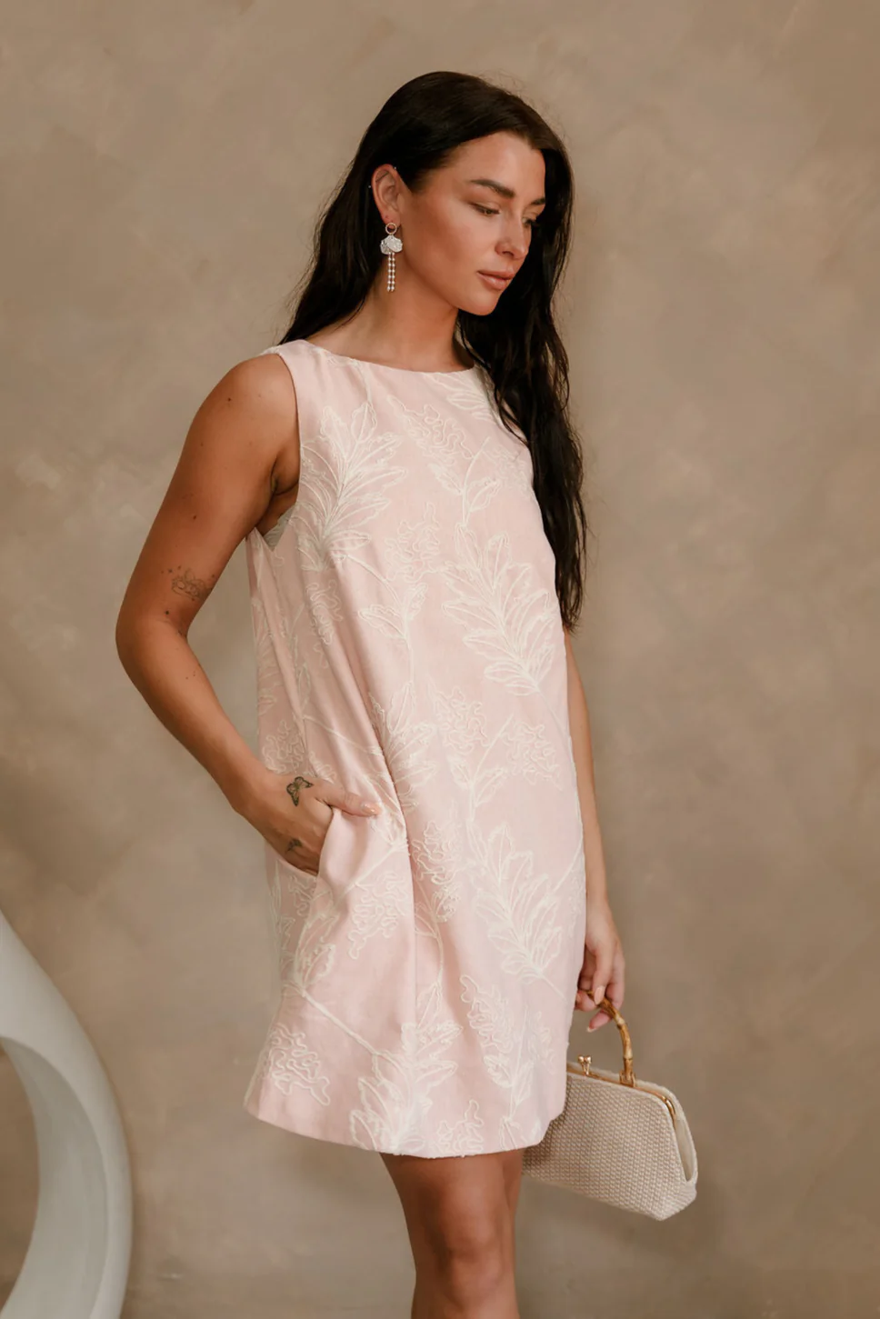Liana Blush Pink & Cream Floral Linen Mini Dress - Image 2