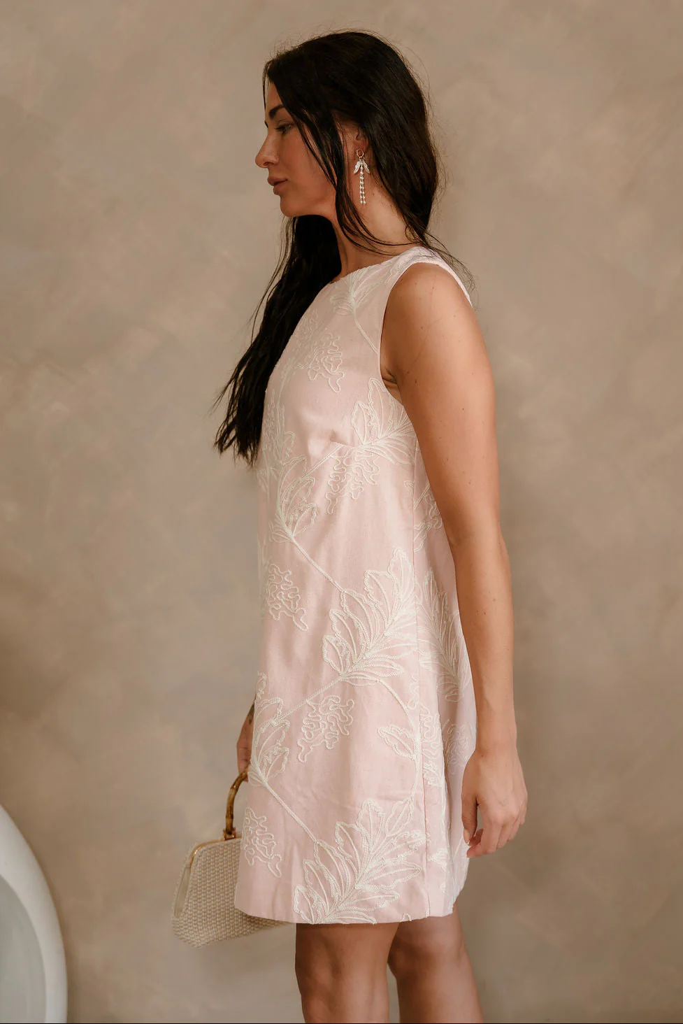 Liana Blush Pink & Cream Floral Linen Mini Dress - Image 3