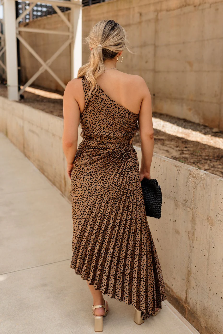 Liana Cheetah Pleated Satin Asymmetric Dress - Image 3