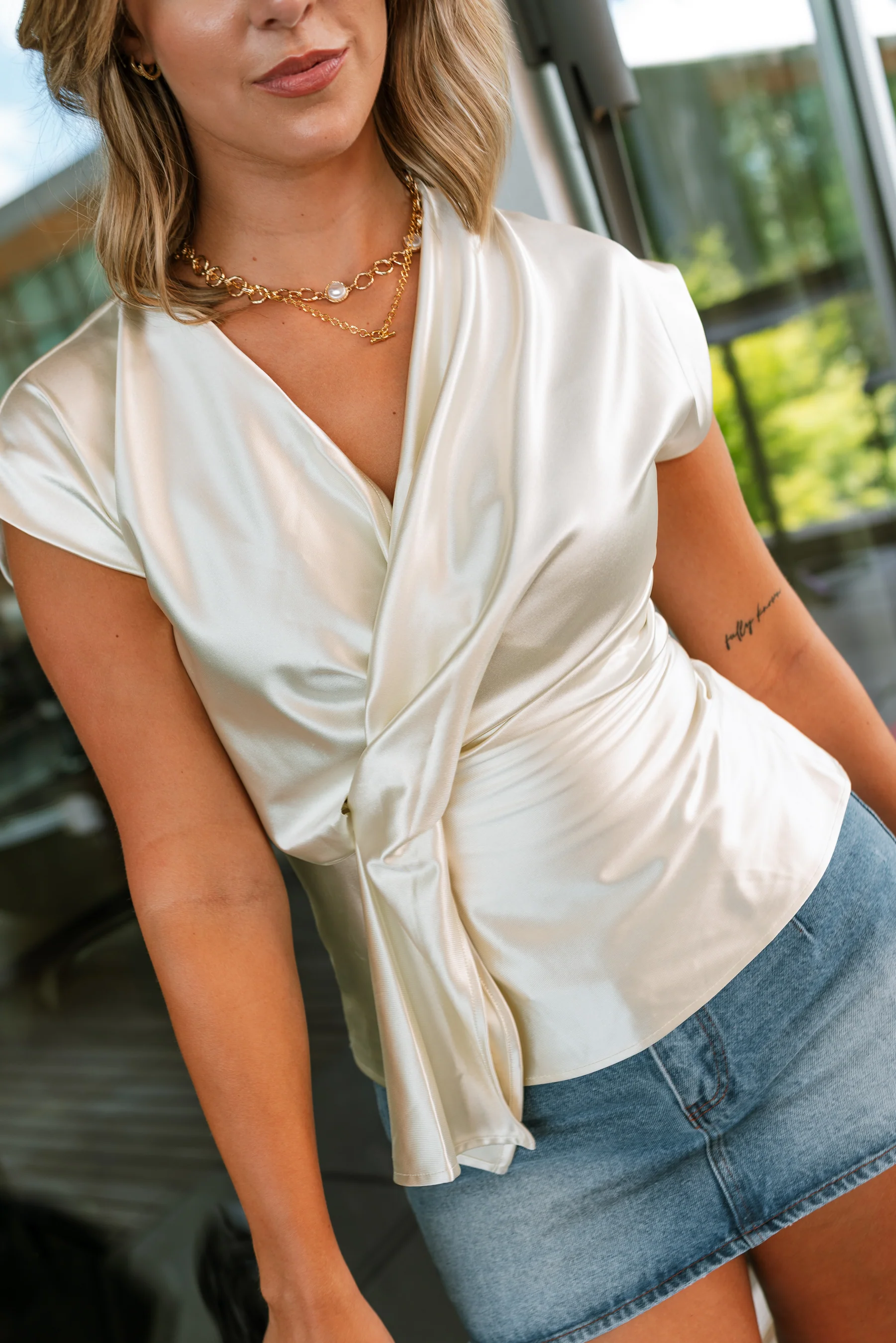 Liana Ivory Satin Twist Sleeveless Top - Image 7