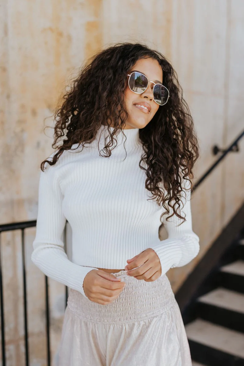 Liana Mock Neck Top in Ivory